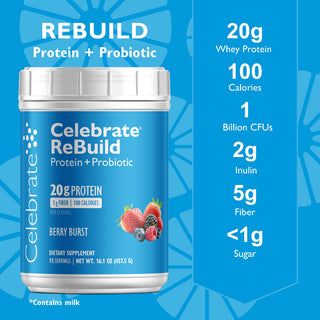  Celebrate ReBuild Protein Powder + Probiotics with 20g Protein, Berry Burst flavor, important features