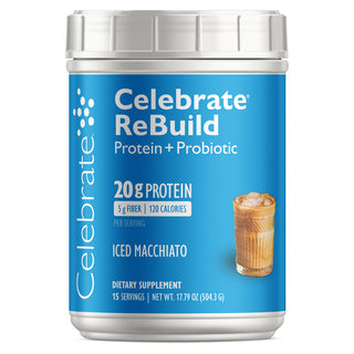 Celebrate Vitamins ReBuild Protein Powder + Probiotics, Iced Macchiato, 15 servings tub