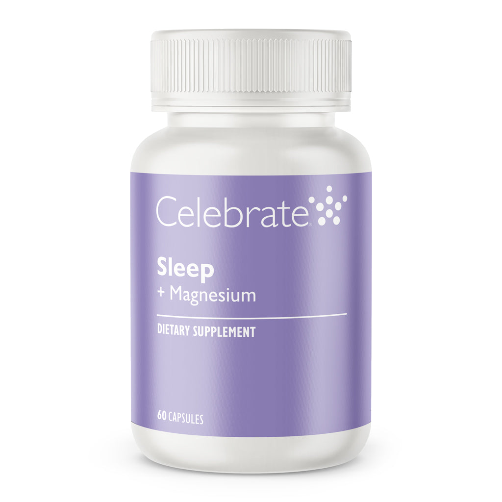 Celebrate Vitamins Sleep + Magnesium capsules, 60 count bottle on white background
