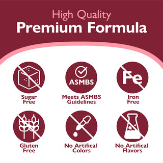 Product label with icons and text indicating high quality, premium formula with various dietary restrictions.