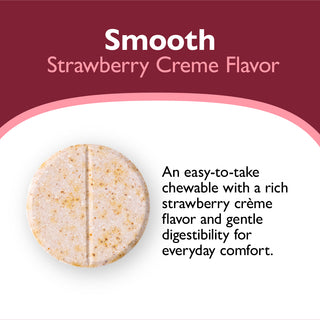 Chewable tablet with strawberry creme flavor on a white background