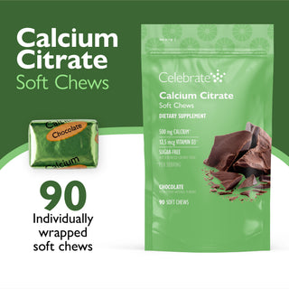 Celebrate Calcium Citrate Soft Chews packaging with a green background