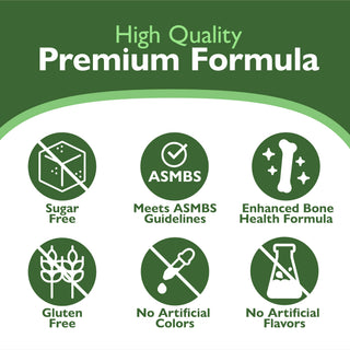 Green label with icons and text highlighting features of a high-quality premium formula.