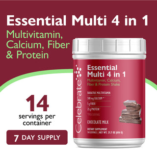 Multivitamin supplement container with branding and product details on a red and white background