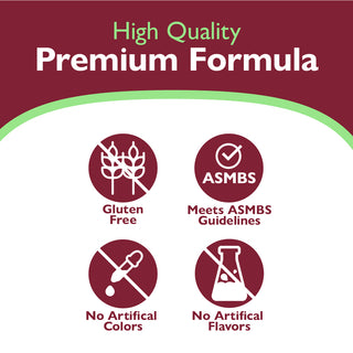 Product label with 'High Quality Premium Formula' and certification icons on a red and white background.