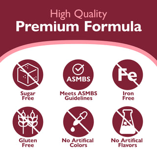 High Quality Premium Formula label with icons and text on a red background