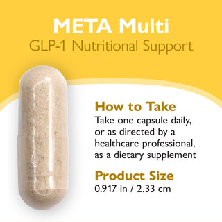 Capsule with nutritional supplement information on a yellow and white background