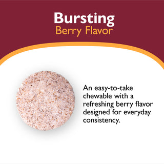 Chewable supplement with berry flavor on a white background