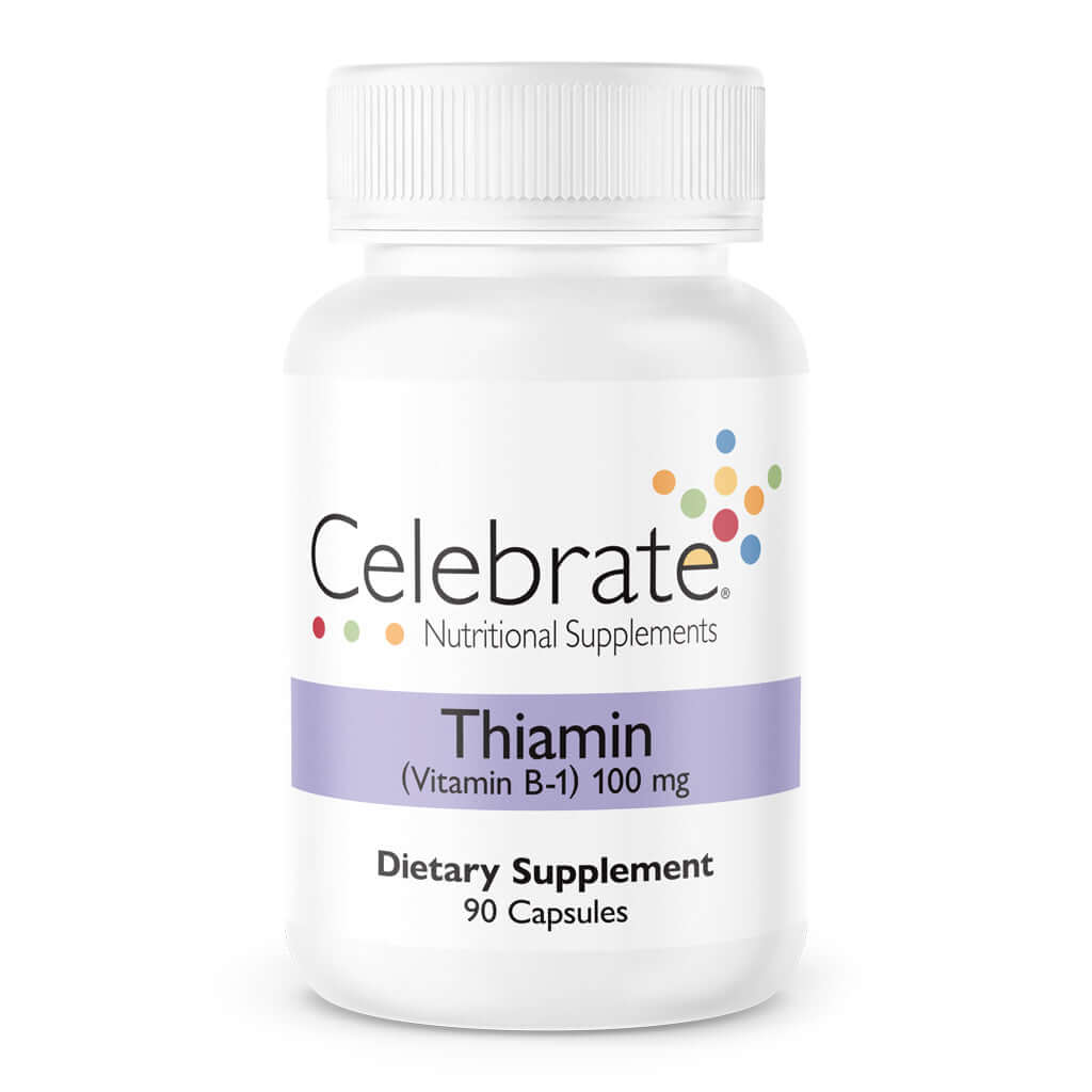 Photograph of Celebrate's thiamin vitamin b1 in a 90 count bottle