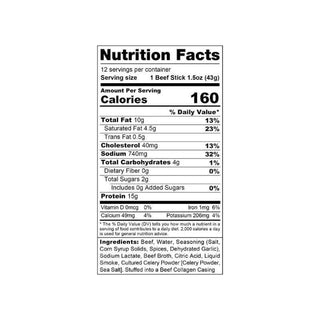 Picture of Wicked Cuts Original Peppered Beef Snack Sticks Nutrition Facts